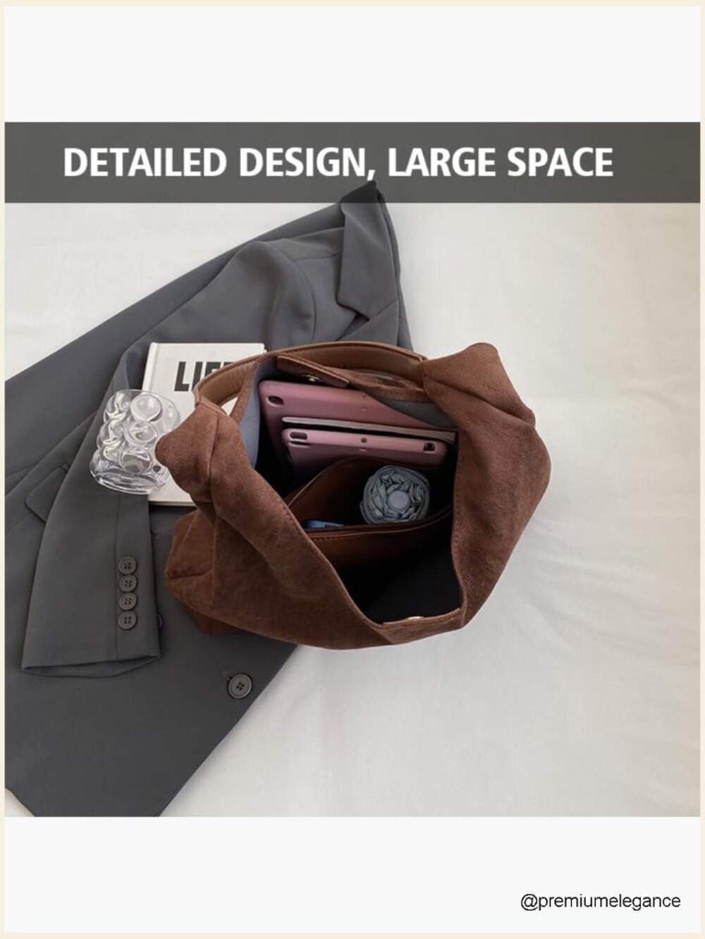 Faux Suede Tote Bag Large Capacity Hobo Purse - Picture 6 of 7